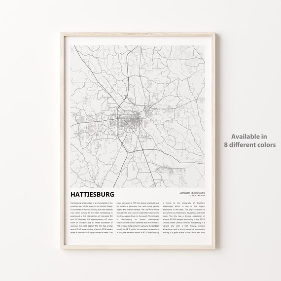 Hattiesburg Mississippi City Street Map Minimalist Travel Poster