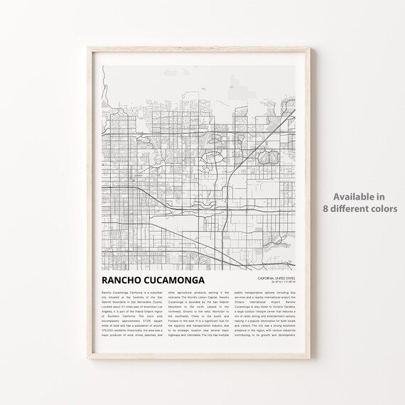 Rancho Cucamonga California City Map With History Text Poster