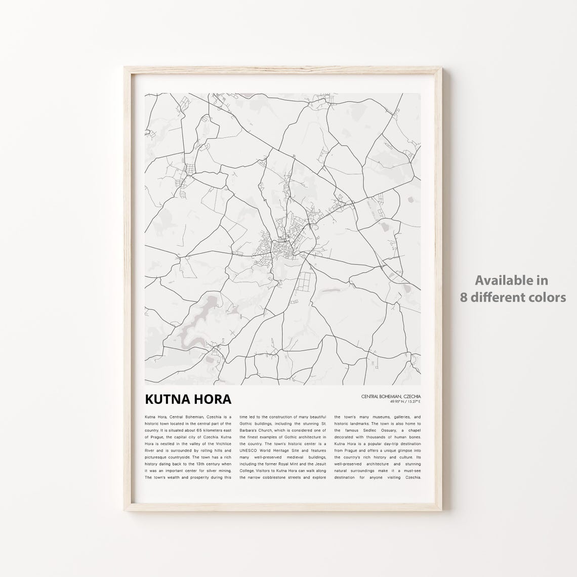 Kutna Hora Map Print Travel Wall Decor Art Central Bohemian Housewarming Gift