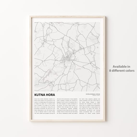 Kutna Hora Map Print Travel Wall Decor Art Central Bohemian Housewarming Gift