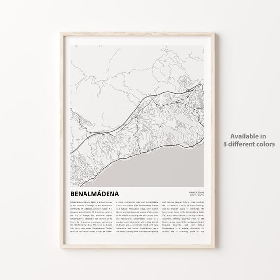 Benalmdena Map Print Travel Wall Decor Art Mlaga Housewarming Gift