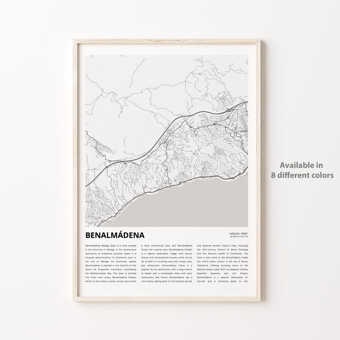 Benalmdena Map Print Travel Wall Decor Art Mlaga Housewarming Gift