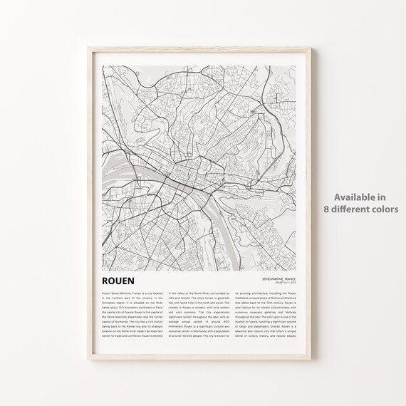 Rouen France Normandy City Street Map Poster With Descriptive History