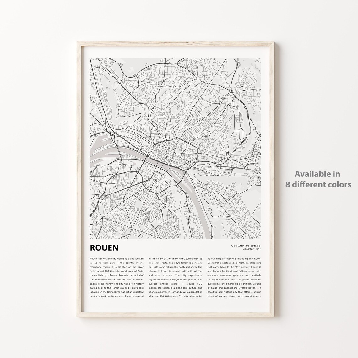 Rouen France Normandy City Street Map Poster With Descriptive History