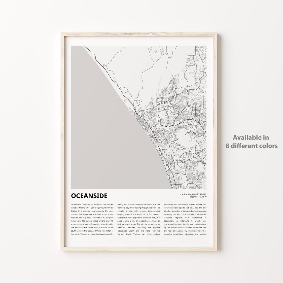 Oceanside California Minimalist City Street Map Travel Gift Poster