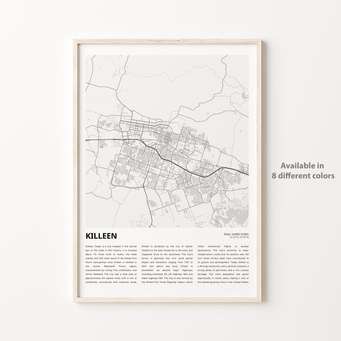 Killeen Map Print Travel Wall Decor Art Texas Housewarming Gift