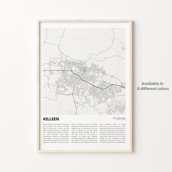 Killeen Map Print Travel Wall Decor Art Texas Housewarming Gift