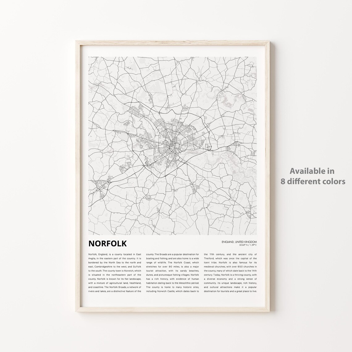Norfolk England Minimal Street Map County United Kingdom Travel Print