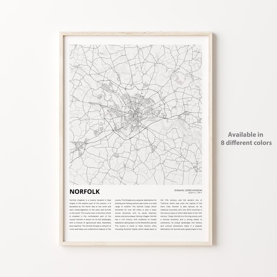 Norfolk England Minimal Street Map County United Kingdom Travel Print