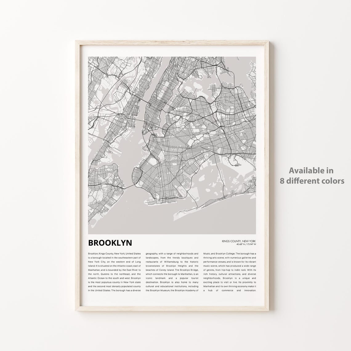 Brooklyn Kings County New York City Street Map Travel Poster