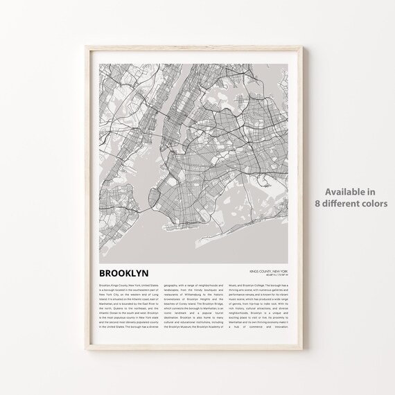 Brooklyn Kings County New York City Street Map Travel Poster