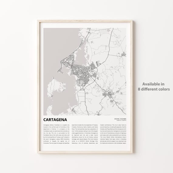 Cartagena Map Print Travel Wall Decor Art Bolivar Housewarming Gift