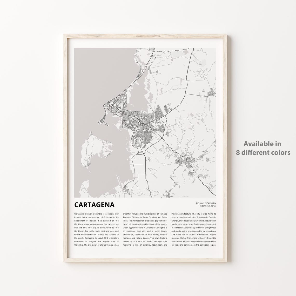 Cartagena Map Print Travel Wall Decor Art Bolivar Housewarming Gift
