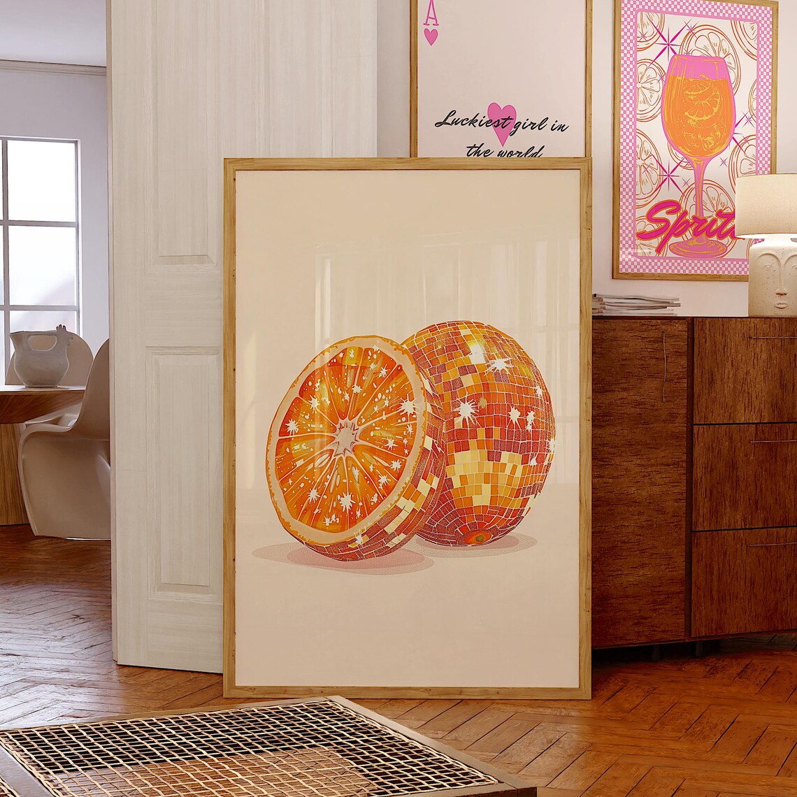 Disco Fruit Print, Glam Orange Poster Art Print