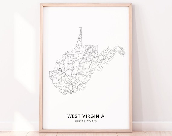 Minimalist West Virginia State Road Map Black White Line Art Poster