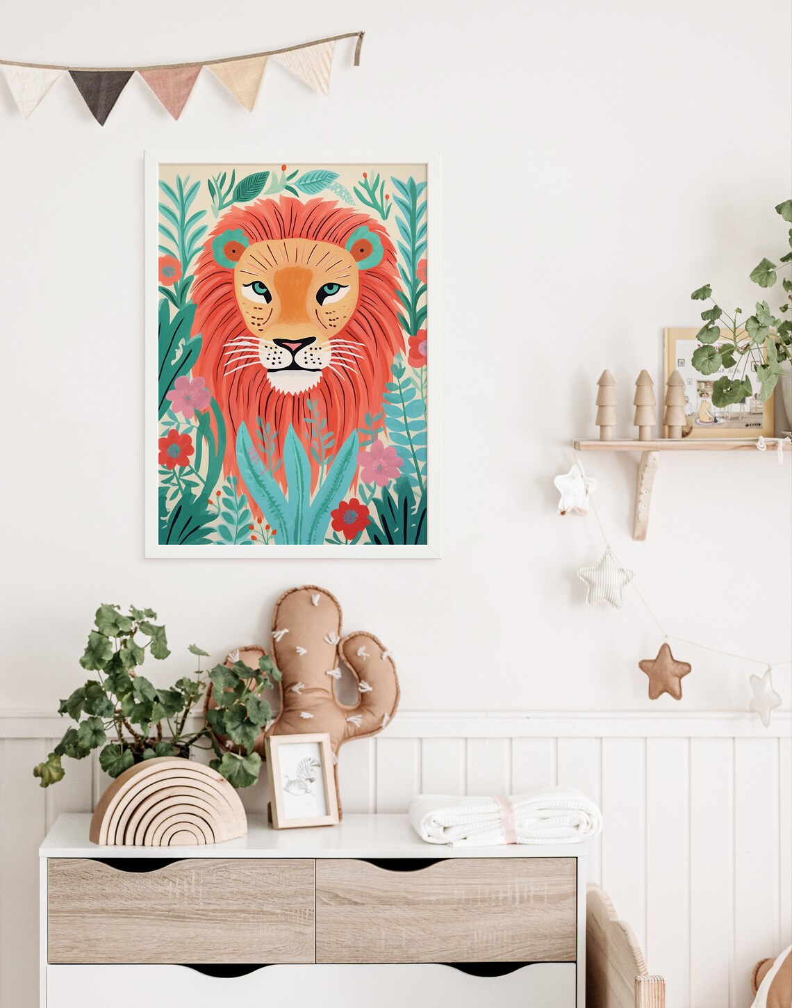 Lion Botanical Jungle Art Print, Pastel Abstract Kids Decor - Image 3