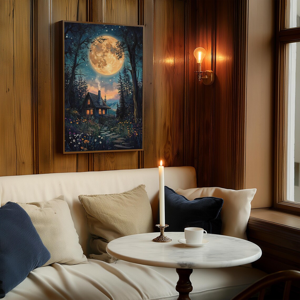 Mystical Cottage Under Full Moon Art Print - Image 2
