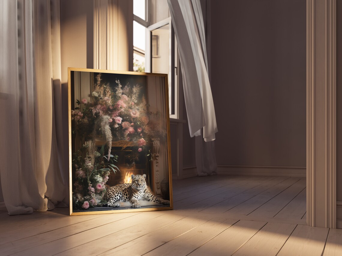 Leopard in Victorian Home, Vintage Maximalist Art Print - Image 3