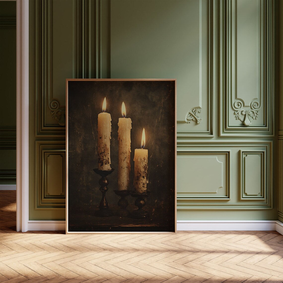 Three Flickering Candles, Moody Vintage Art Print - Image 4