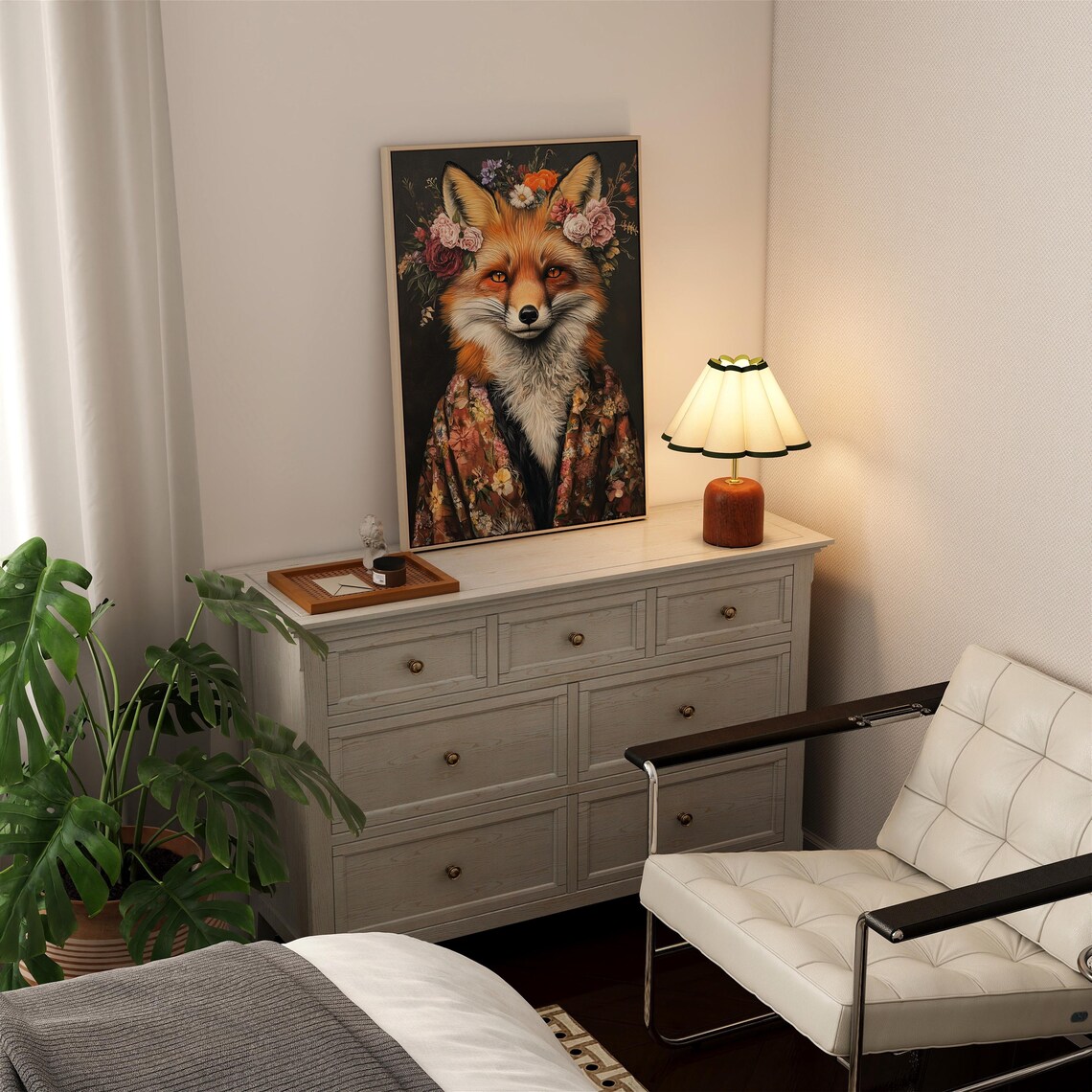 Fashionista Fox Art Print, Maximalist Eclectic Floral - Image 4
