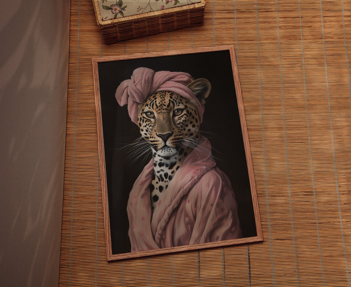 Female Leopard in Bathrobe, Bathroom Wall Art Print - Image 2
