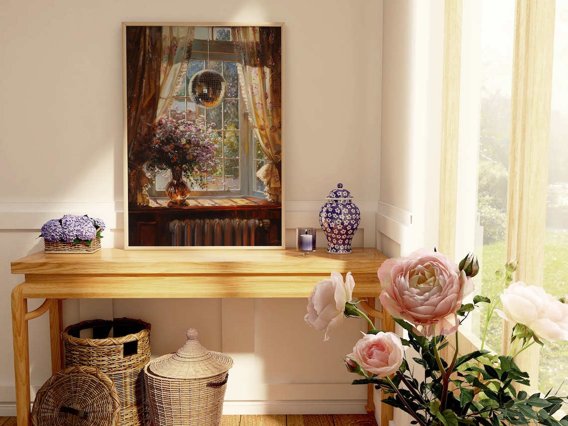Disco Ball In The Window, Cottagecore Floral Art Print - Image 4