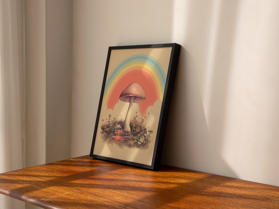 Retro Rainbow Mushroom Art Print, Boho Cottagecore - Image 3