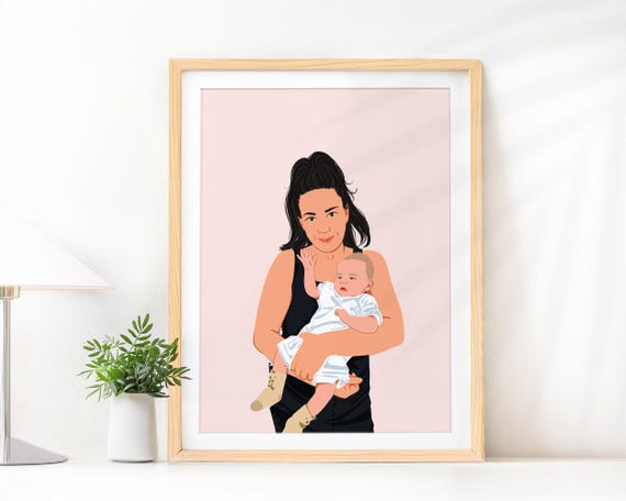 Custom Faceless Aunt Portrait, Personalized Art Print