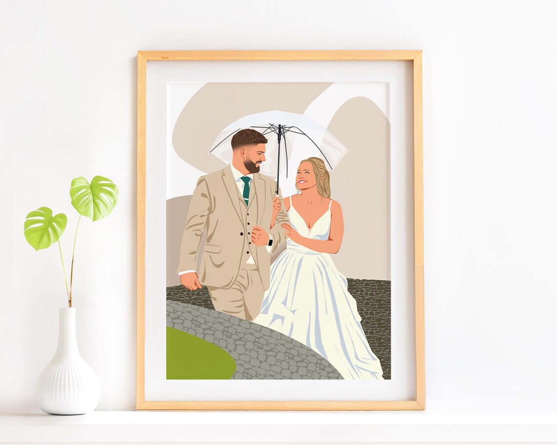 Custom Newlywed Couple Faceless Wedding Portrait Illustration Poster - Image 3