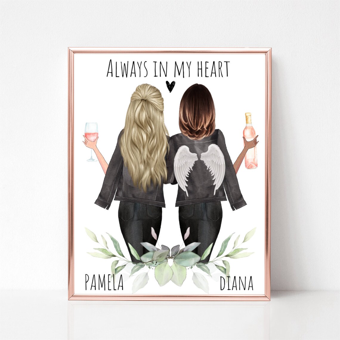 Personalized Memorial Friendship Print Always In My Heart Angel Wings Gift