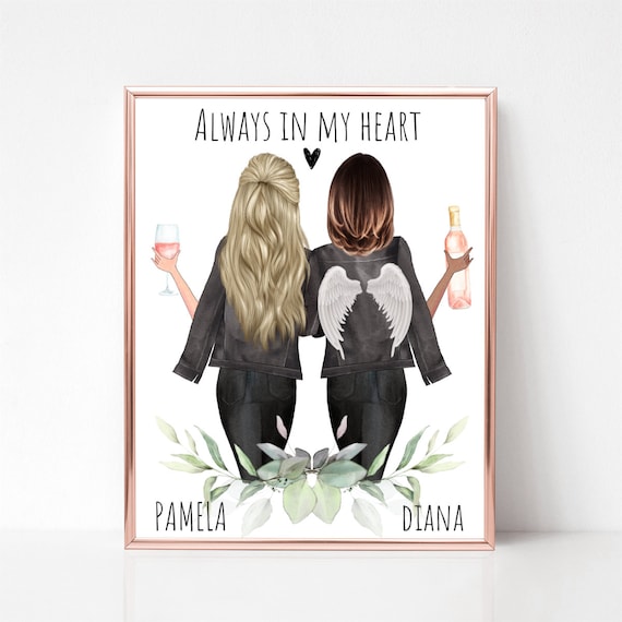Personalized Memorial Friendship Print Always In My Heart Angel Wings Gift