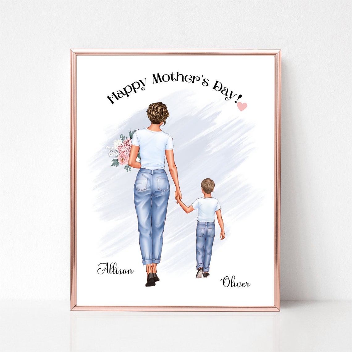 Happy Mother's Day Mom and Son Walking Floral Keepsake Poster