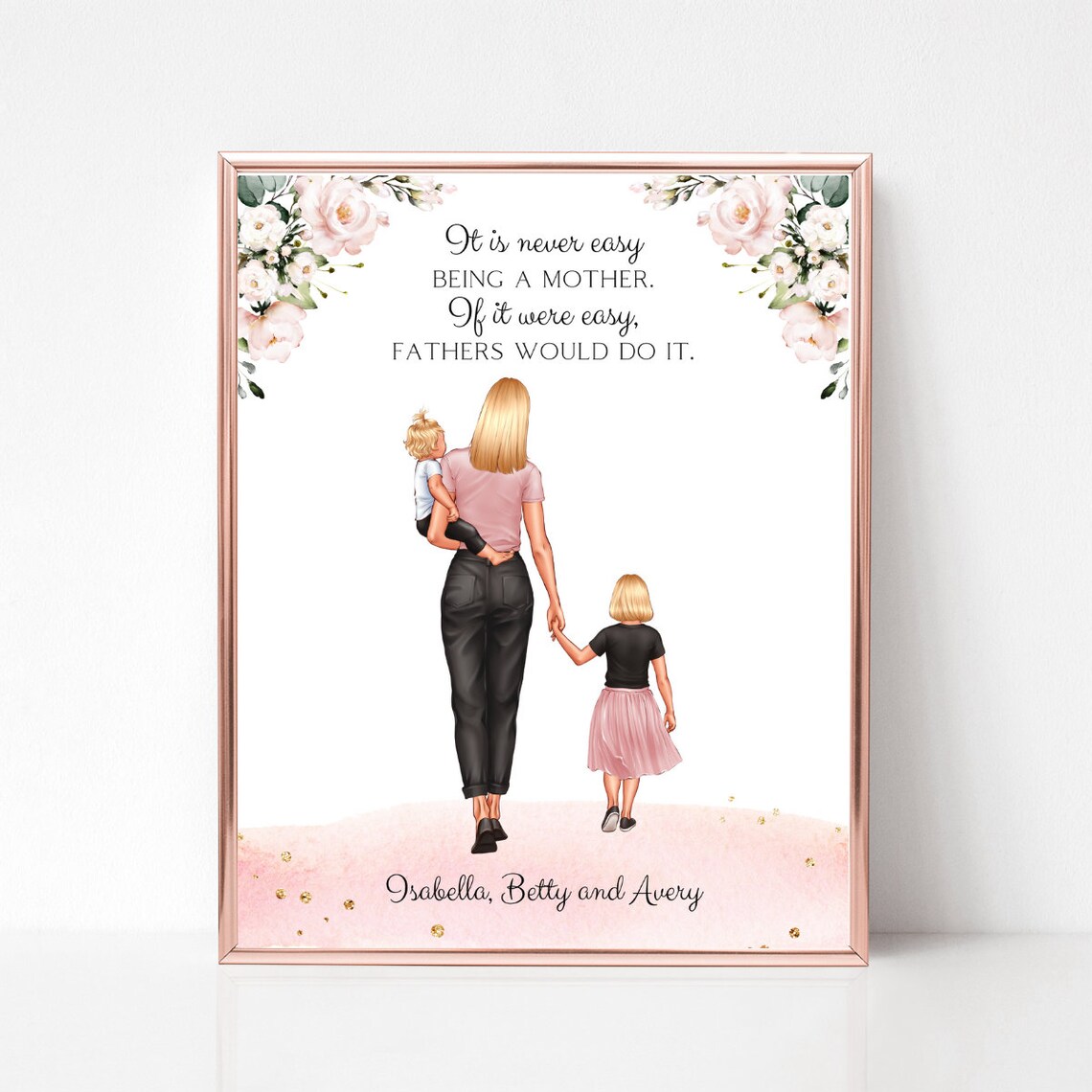 Funny Mother with Two Kids Being a Mother Quote Portrait Poster - Image 2