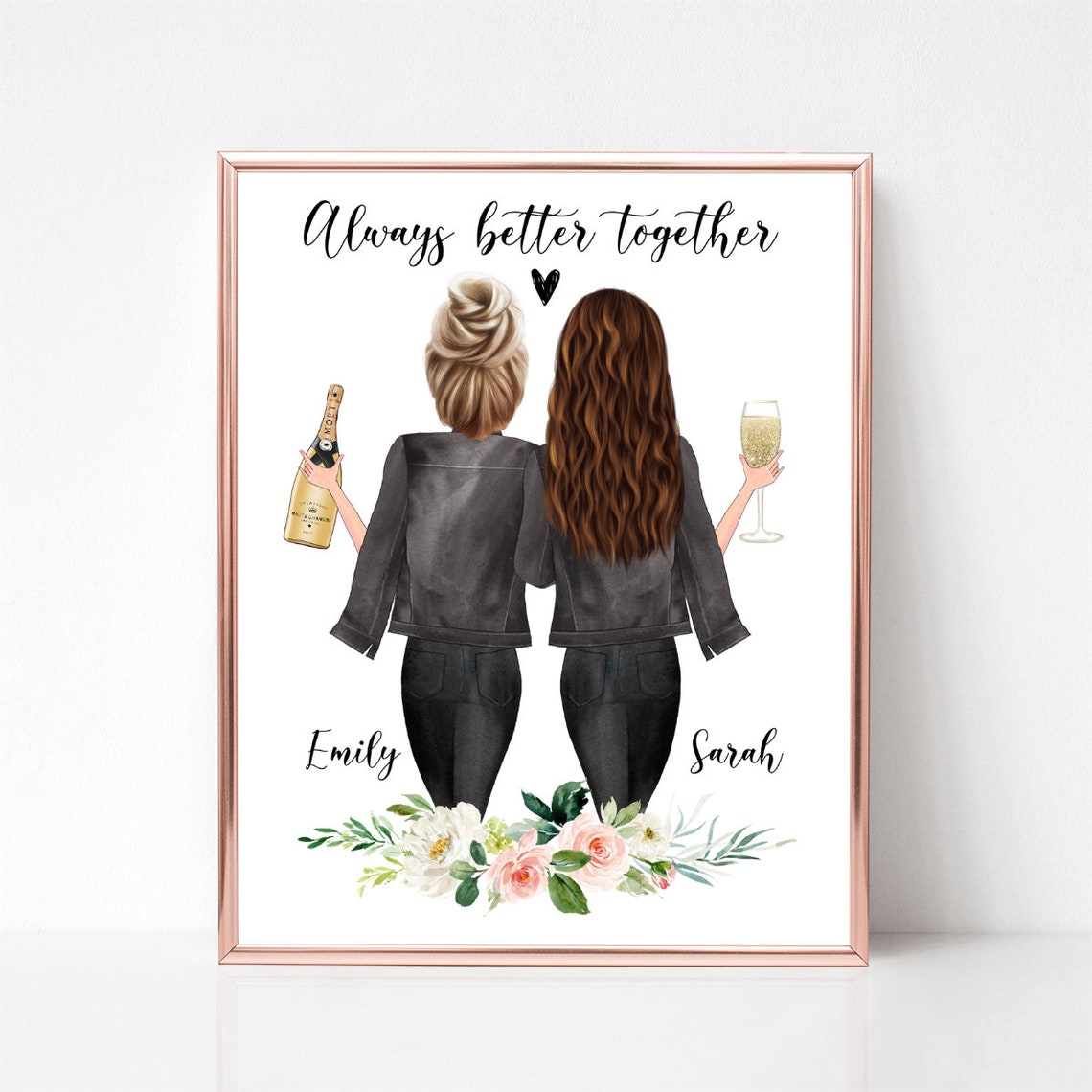 Best Friends Birthday Gifts Best Friends Portrait Friendship Art Bestie Gift Bff Gift Personalized Print Christmas Best Friend Picture - Image 3