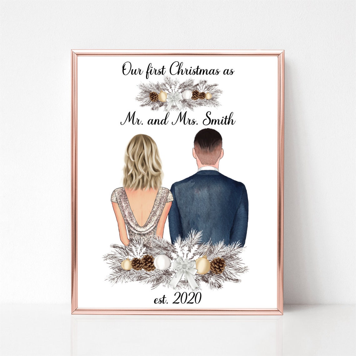 Our First Christmas as Mr and Mrs Custom Couple Poster Holiday Art