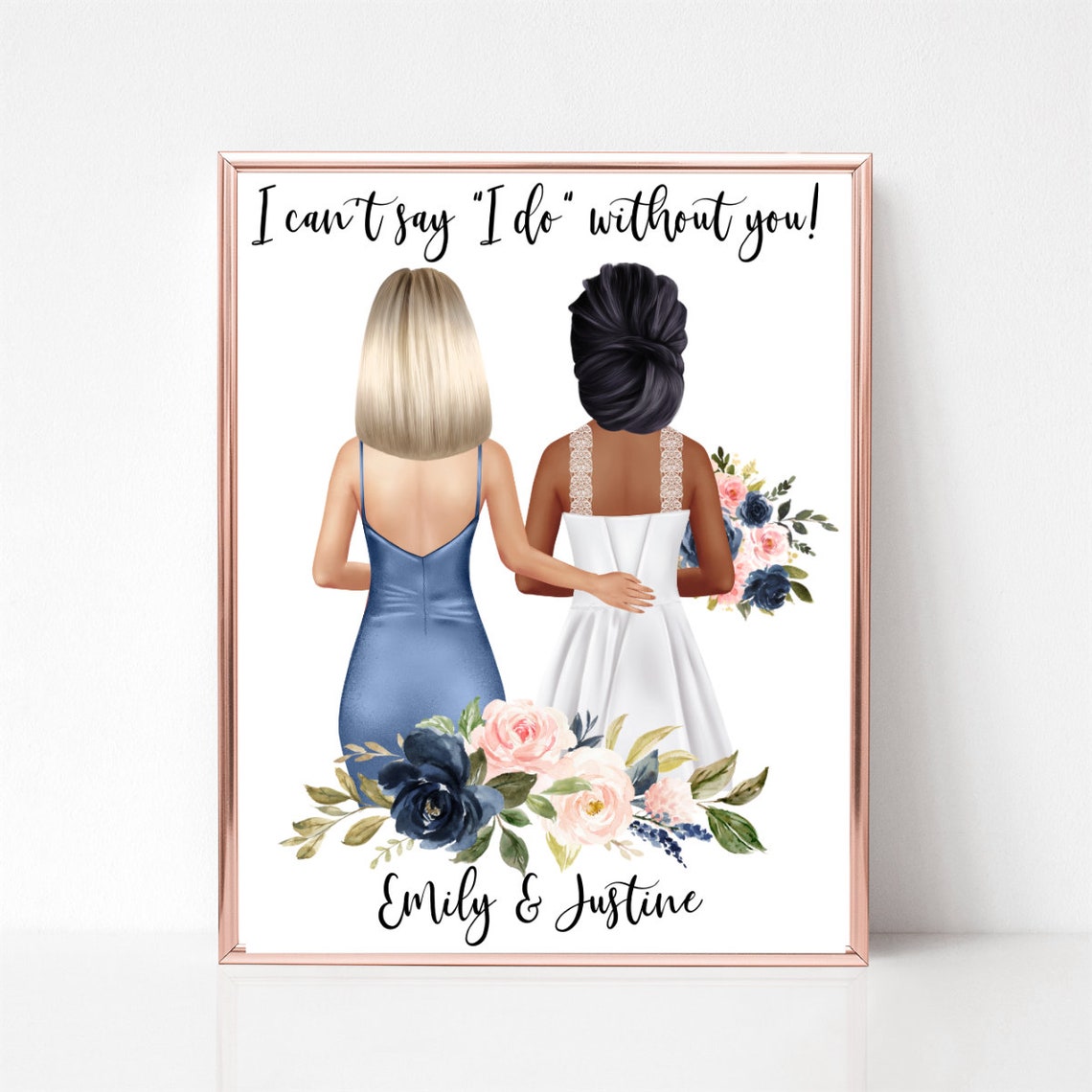 Personalized Bridesmaid Proposal Print Bride and Friend Floral Gift - Image 4