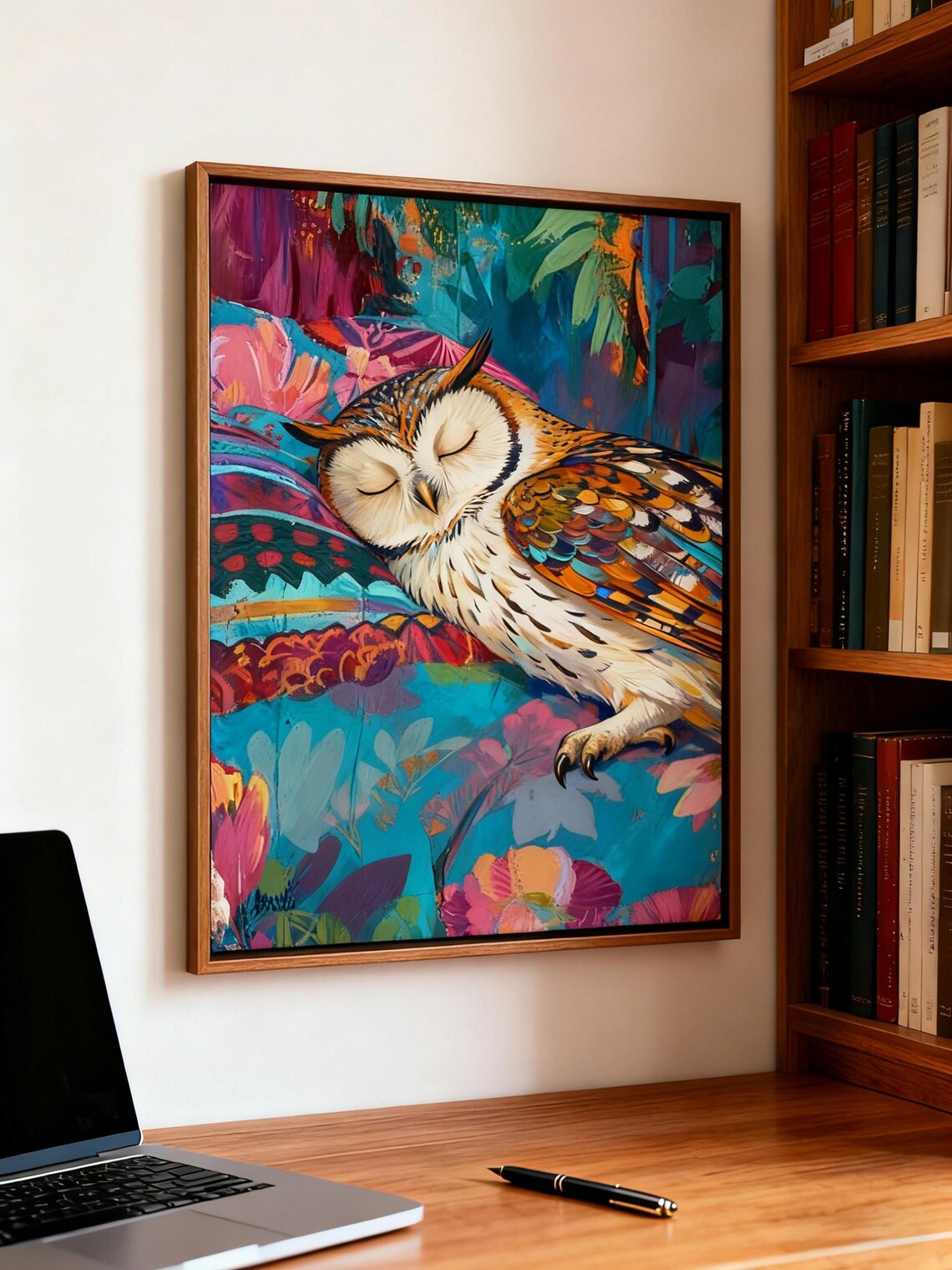 Sleeping Owl Colorful Tropical Floral Vivid Peaceful Nature Art Poster