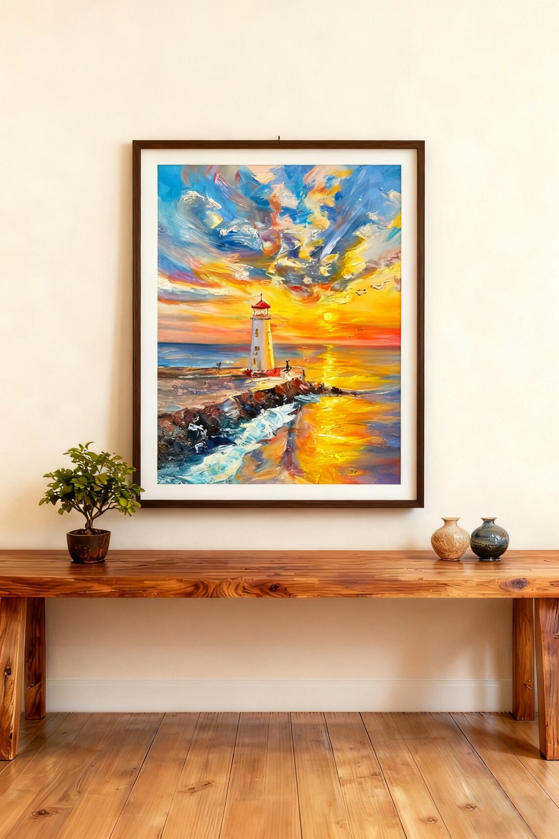 Lighthouse Sunset, Colorful Impressionist Seascape