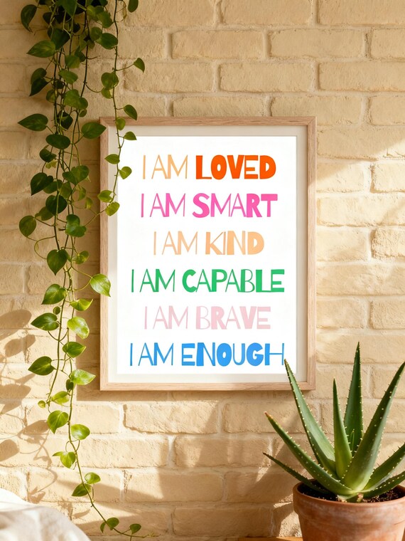 I Am Loved Smart Kind Poster Colorful Affirmation Quote Wall Decor