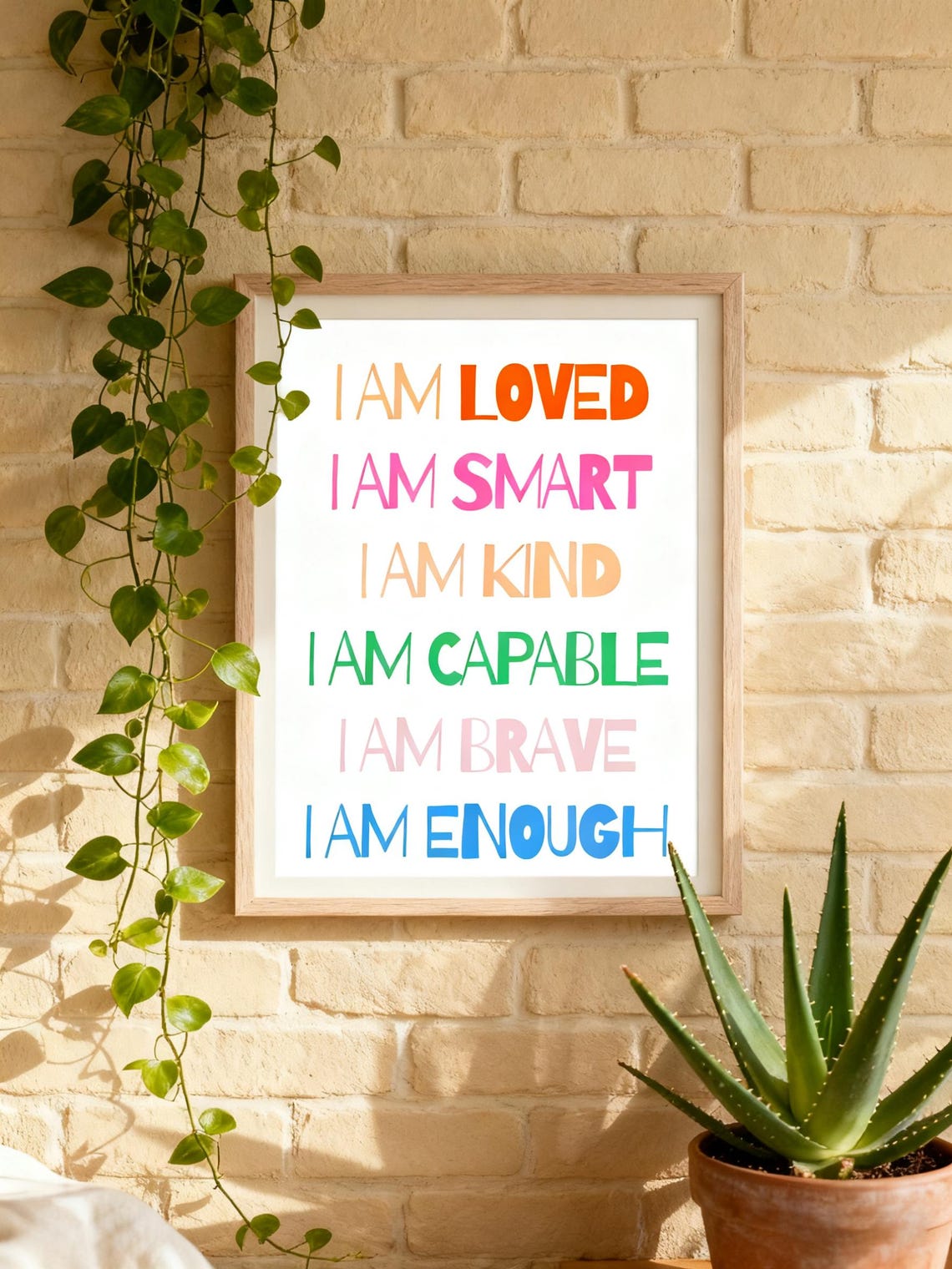 I Am Loved Smart Kind Poster Colorful Affirmation Quote Wall Decor