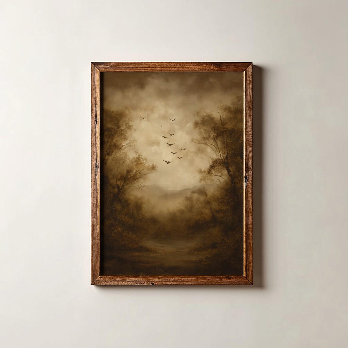 Fall Landscape Print Misty Forest Art Cottagecore Autumn Wall Digital Download