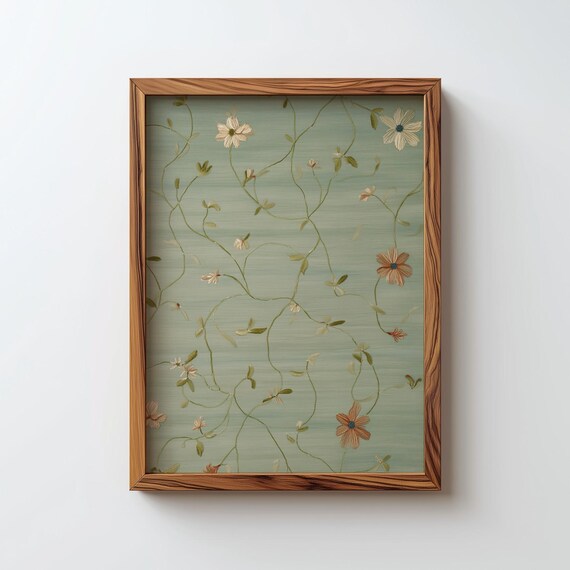 Sage Green Botanical Trailing Wildflower Delicate Floral Charm Poster