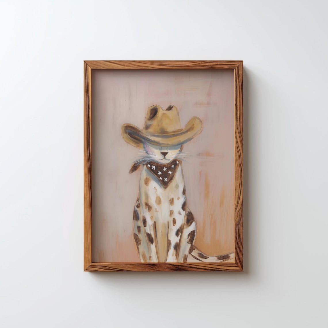 Cowboy Cat in Hat and Bandana Funny Western Feline Art Poster