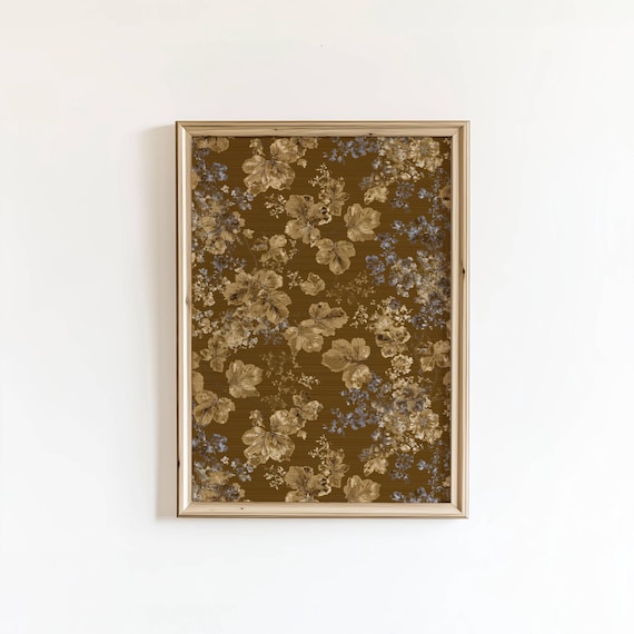 Vintage Brown and Gold Floral Tapestry Moody Botanical Wall Art