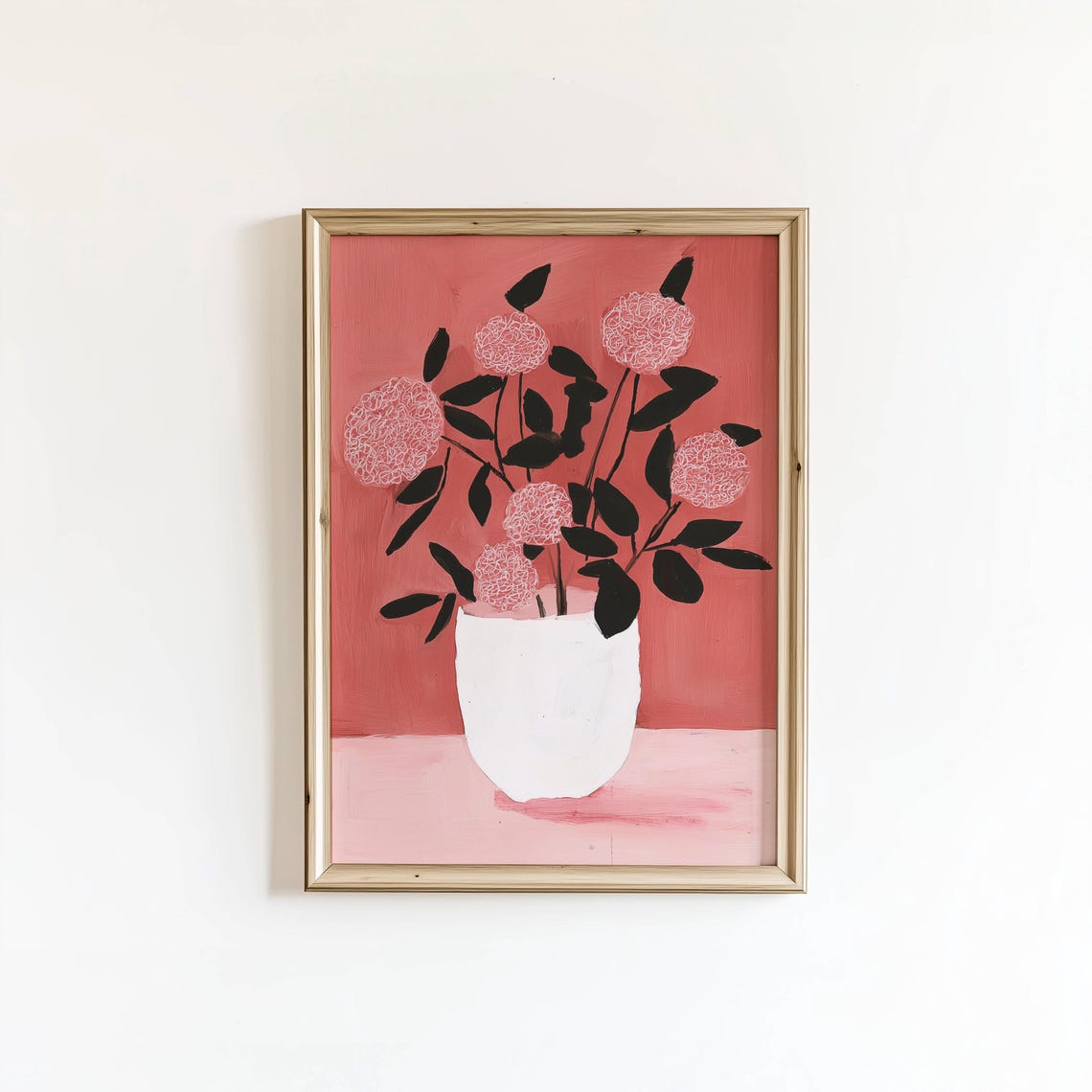 Pink Flower Bouquet White Vase Coral Background Modern Floral Poster