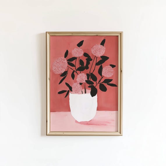Minimalist Pink Flower Print Modern Botanical Digital Poster Floral Art Download