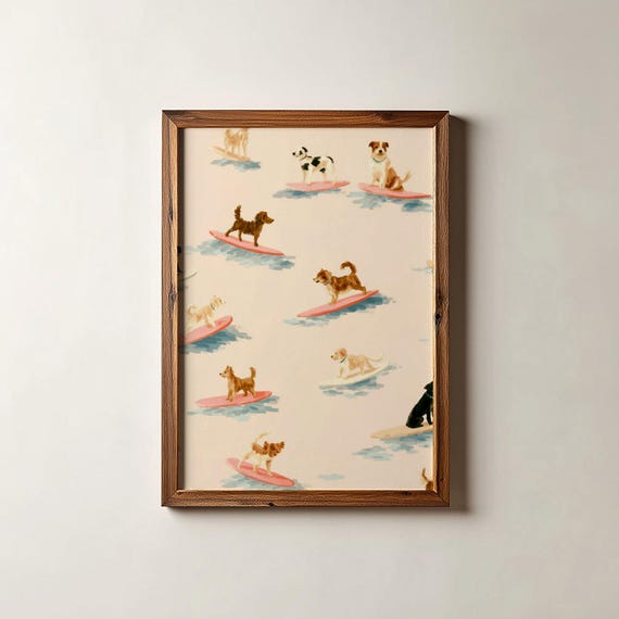 Dog Wall Art Funny Dogs Poster Coastal Surfing Digital Download Homely Modern Arts Decor Owner