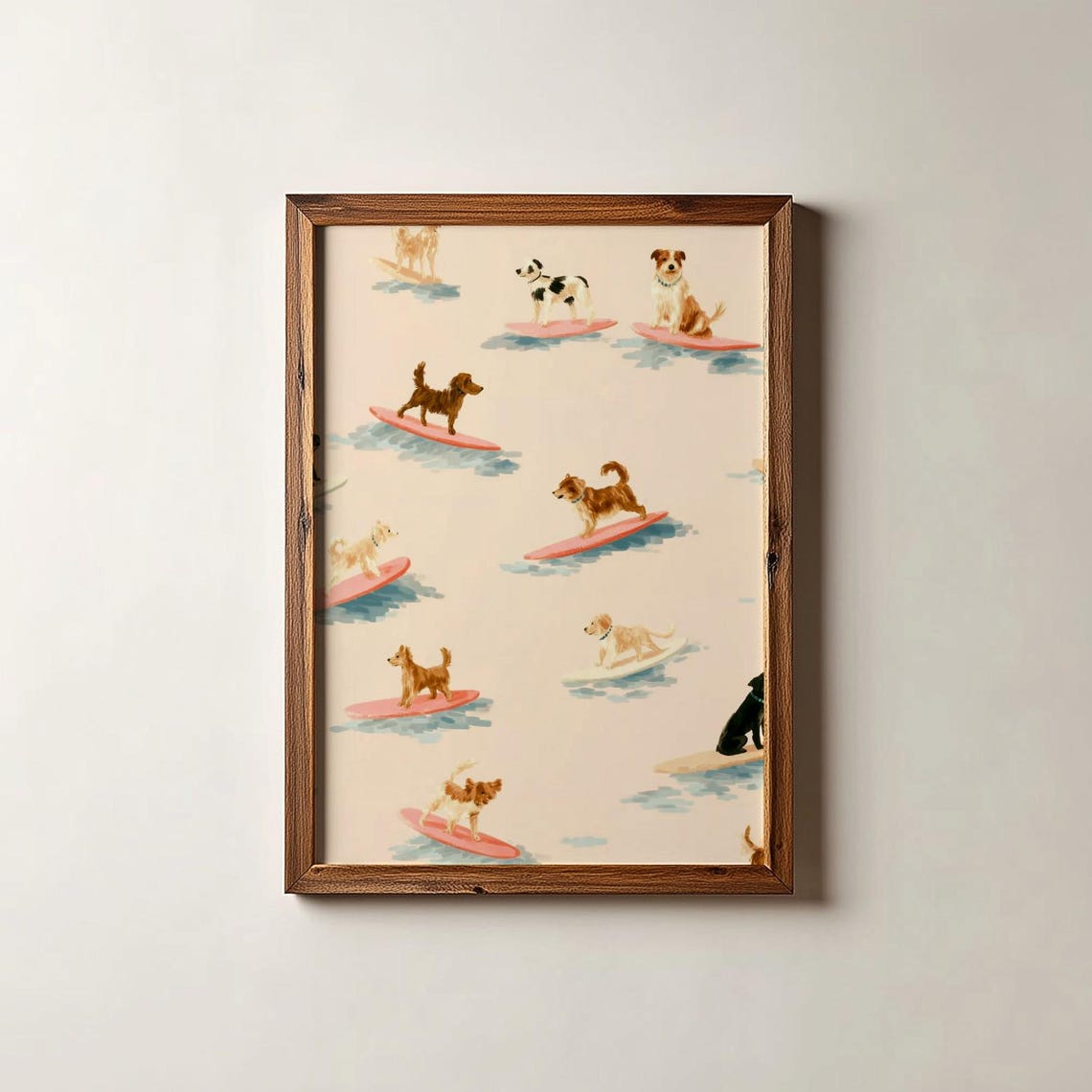 Surfing Dogs Pattern Cute Pups On Surfboards Coastal Art Poster