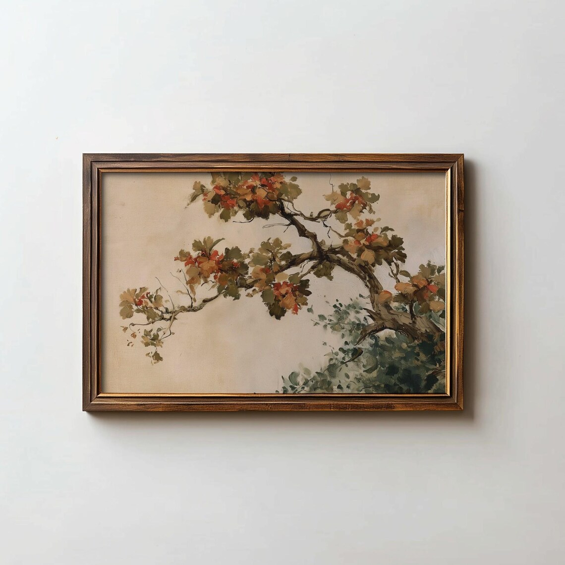 Vintage Oak Branches Autumn Foliage Painting Classic Botanical Fall Print