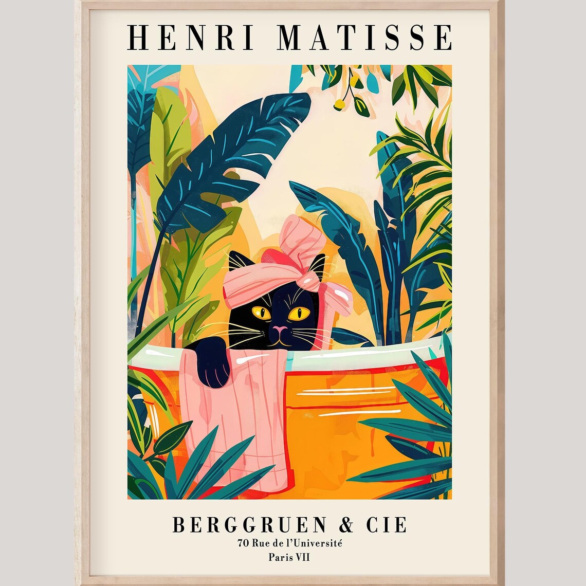Black Cat Bathtub Print, Cute Bathroom Wall Art